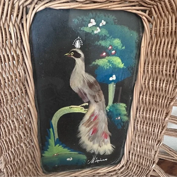 Woven Mexican Peacock feather art - Picture 3 of 7